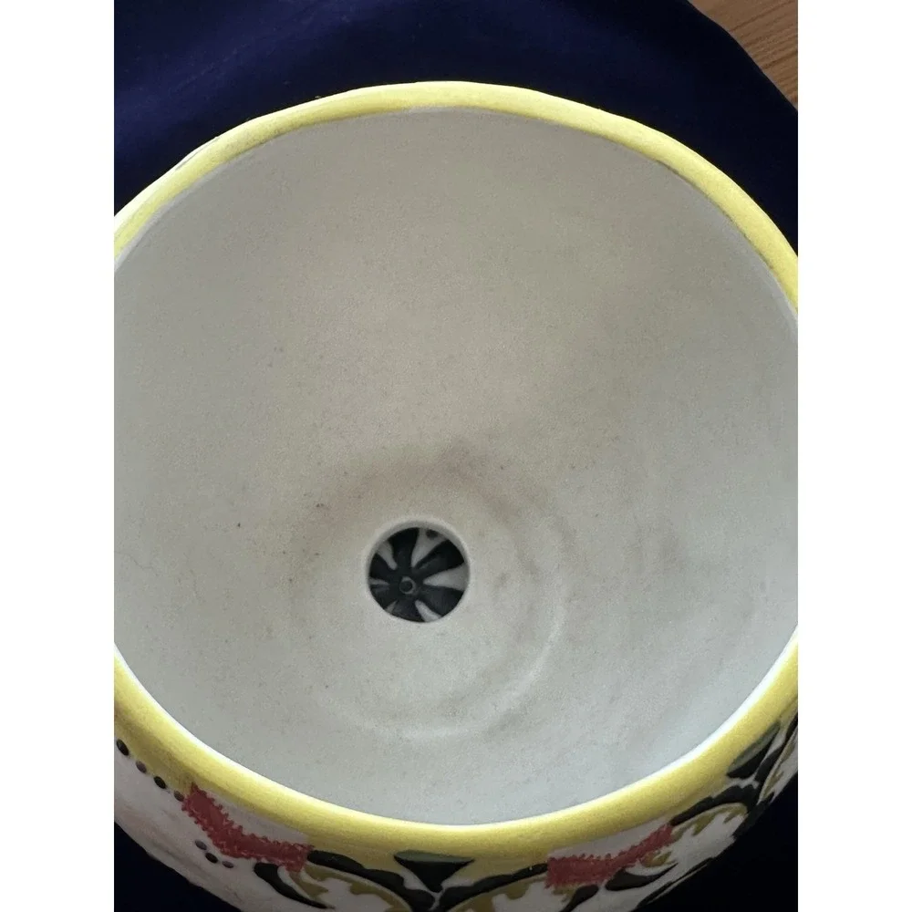 2 Ceramic Round Planters Multicolor Floral Pattern w/ Saucers Drainage Holes